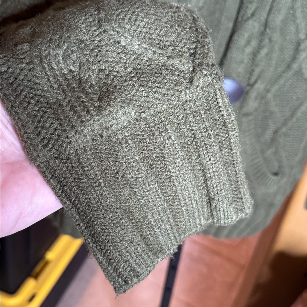 Sidefeel Hooded Cable Knit Cardigan Sherpa Lined Toggle Coat Green Size Large - Picture 10 of 14
